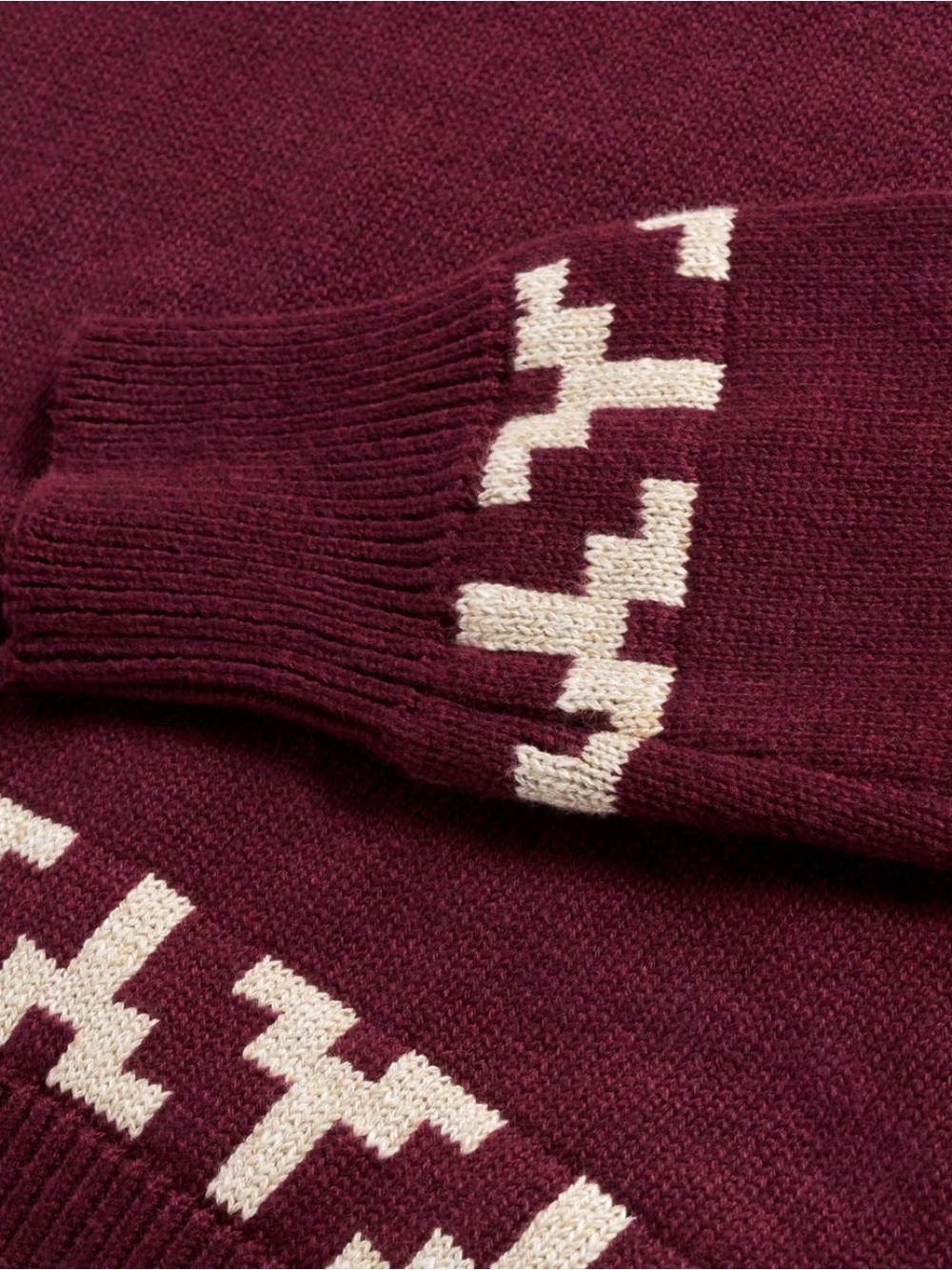 Tecovas Burgundy Crewneck Sweater with Cream Southwestern Accents - Picture 7 of 9